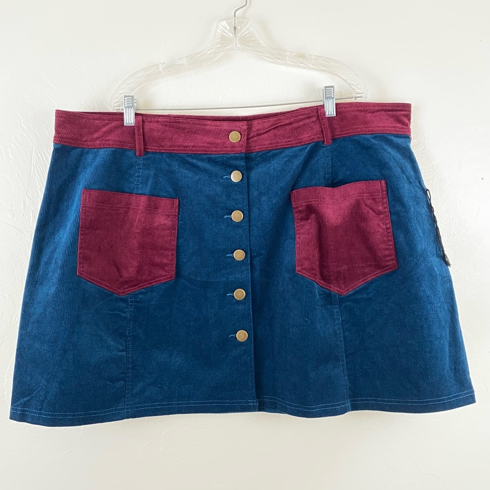 Unique Vintage Smak Parlour 4X Red & Blue Faux Suede Corduroy Button Down Skirt